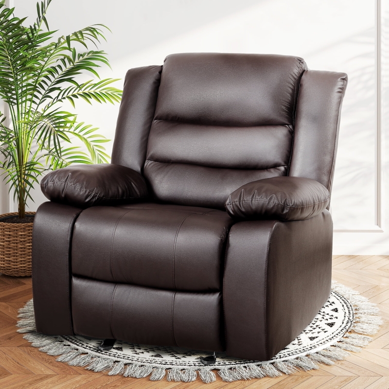 Rocker Recliner Pillow Top Arms Segmented Back Brown Glider Rocker