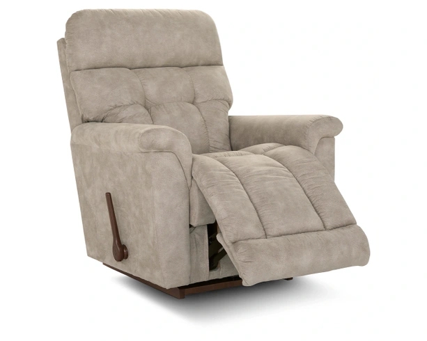 Rocker Recliner Porcelain Biscuit Tufted Back Wood Toned Lever