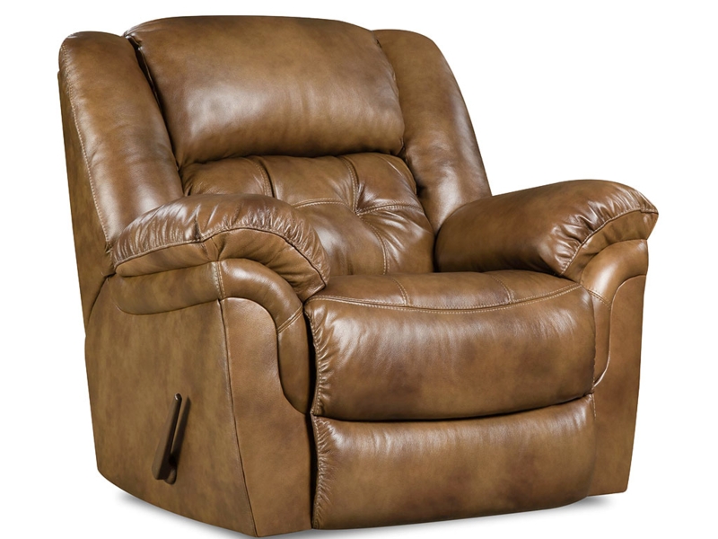 Rocker Recliner Saddle Brown Leather-like Rustic Overstuffed Manual Chair