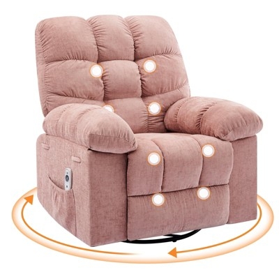 Rocker Recliner Swivel Base Massage Function Dusty Pink Oversized