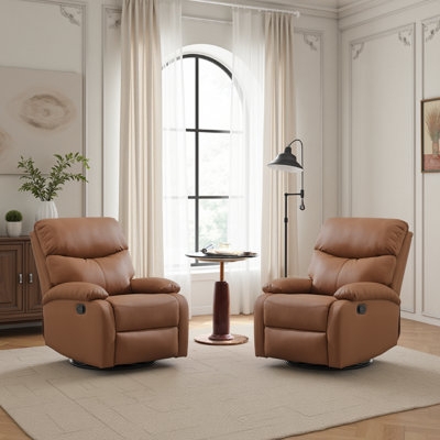 Rocker Recliner Swivel Camel Brown Traditional Leather-Like Chair