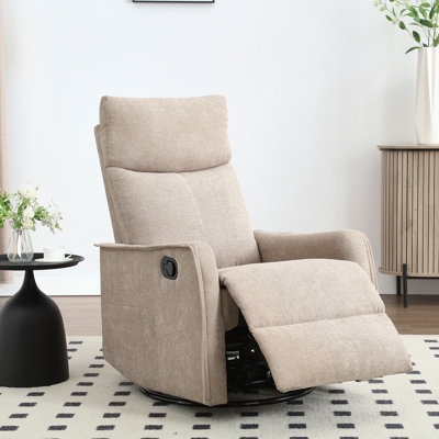 Rocker Recliner Textured Beige Fabric with Swivel Function and Headrest