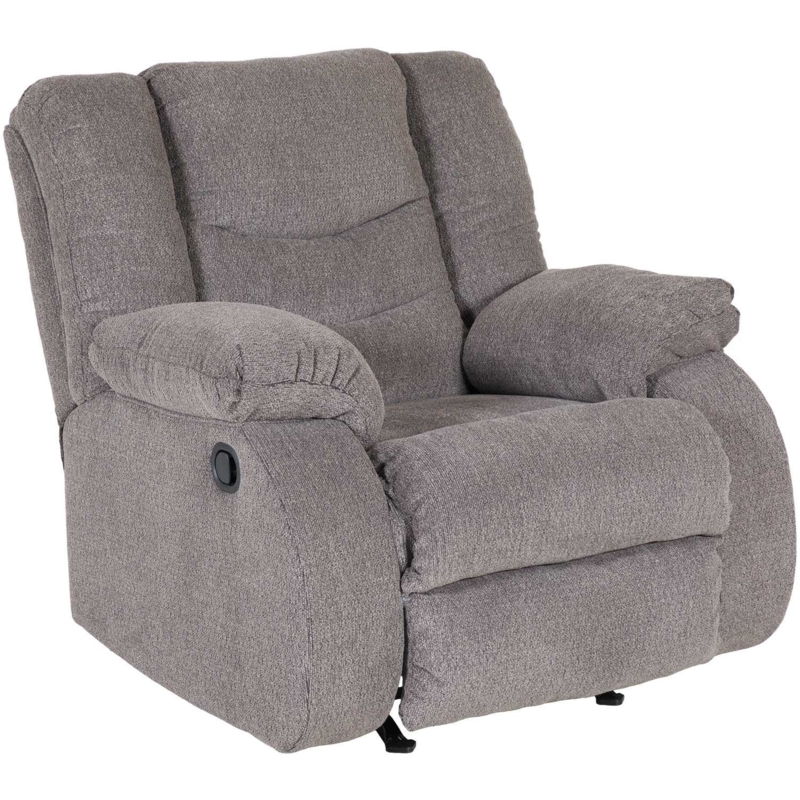 Rocker Recliner Textured Gray Fabric Manual Pillow Top Arms