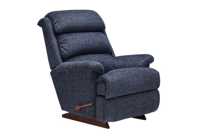 Rocker Recliner Tiered Pillow Top Back Navy Woven Fabric