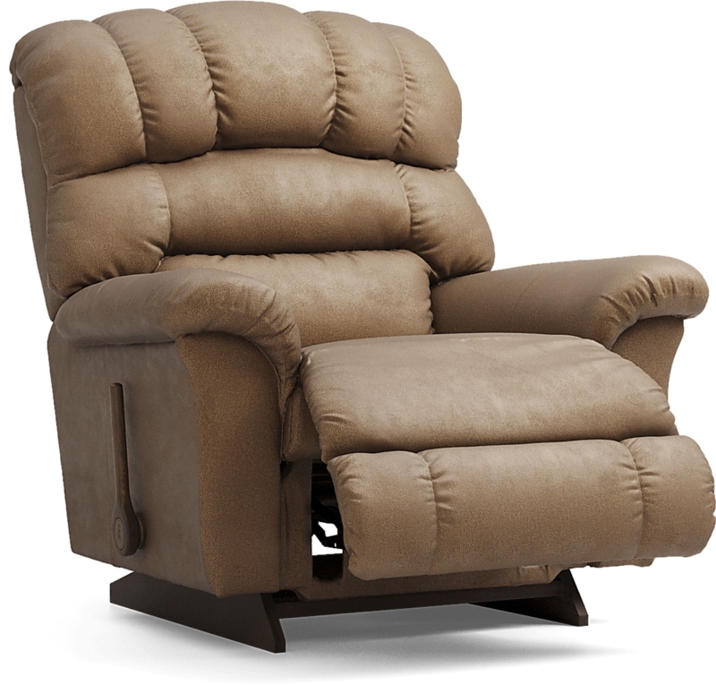 Rocker Recliner Triple-Pillow Back Camel Brown Fabric Manual Plush Seat