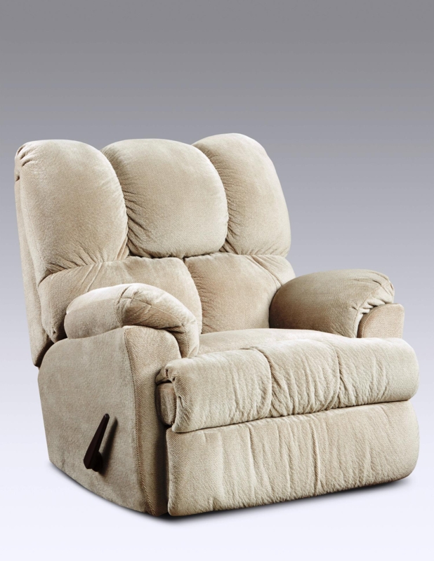 Rocker Recliner Triple Pillow Back Oversized Pillow Arms Beige