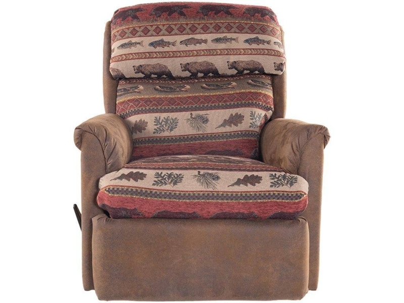 Rocker Recliner Two Tone Upholstery Bear And Fish Motif Lodge Style