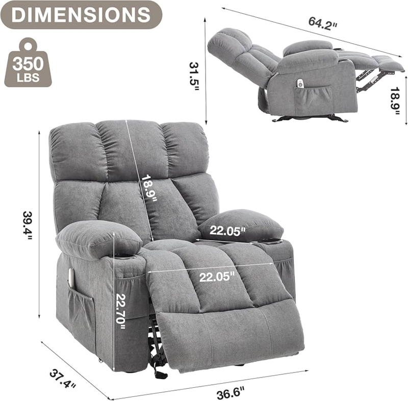 Rocker Recliner with Overstuffed Silhouette and Four Side Pockets