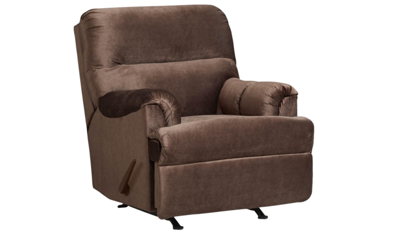 Rocker Recliner with Wood Toned Lever and Segmented Back