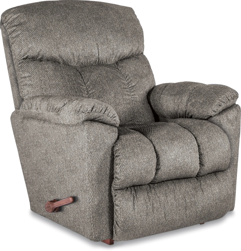 Rocker Recliner with Wood Toned Lever and Three Tier Back