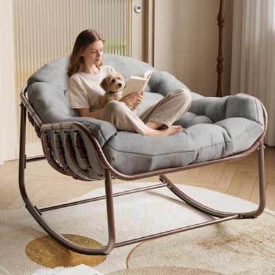 Rocking Chair Oversized Tufted Papasan Cushion Curved Metal Base