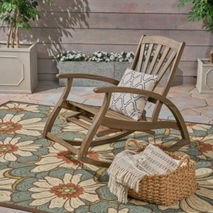 Rocking Chair Retractable Footrest Weathered Gray Patio Rocker Slatted (76)