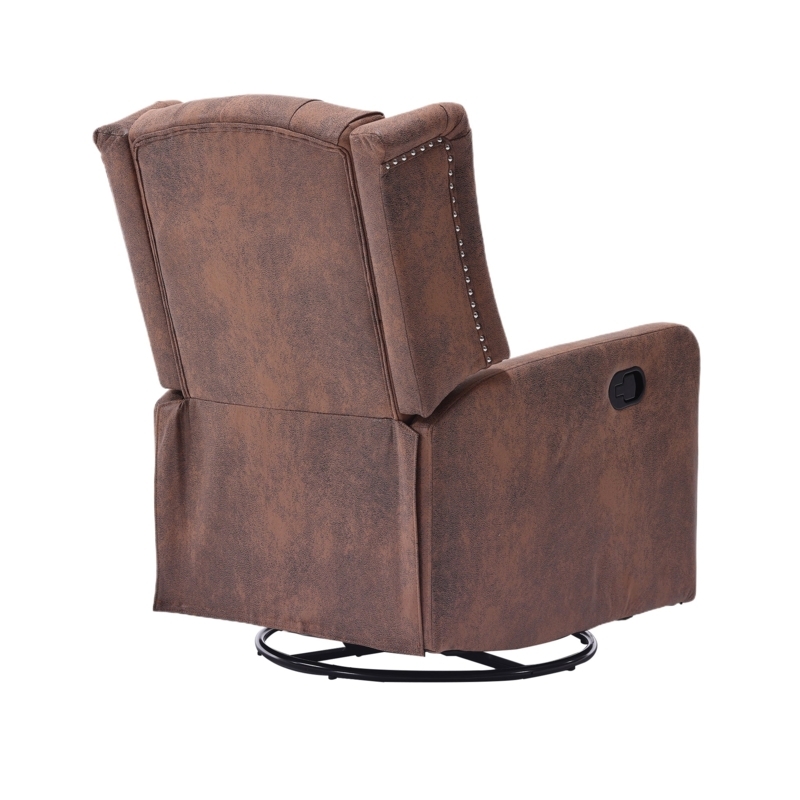 Rocking Recliner Chair with Nailhead Trim and Distressed Leather Look