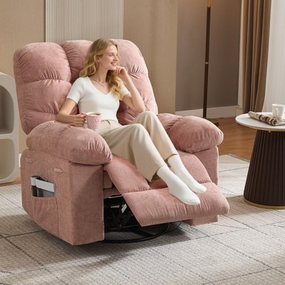 Rocking Recliner Dusty Pink Ribbed Texture Swivel Base Oversized