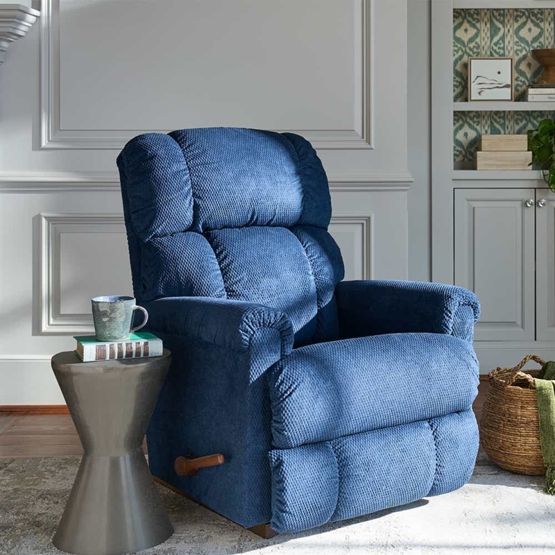 Rocking Recliner in Blue Waffle Texture Fabric with Manual Handle