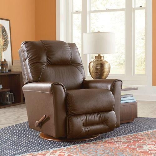 Rocking Recliner Swivel Base Chocolate Brown Leather-Like Manual Chair
