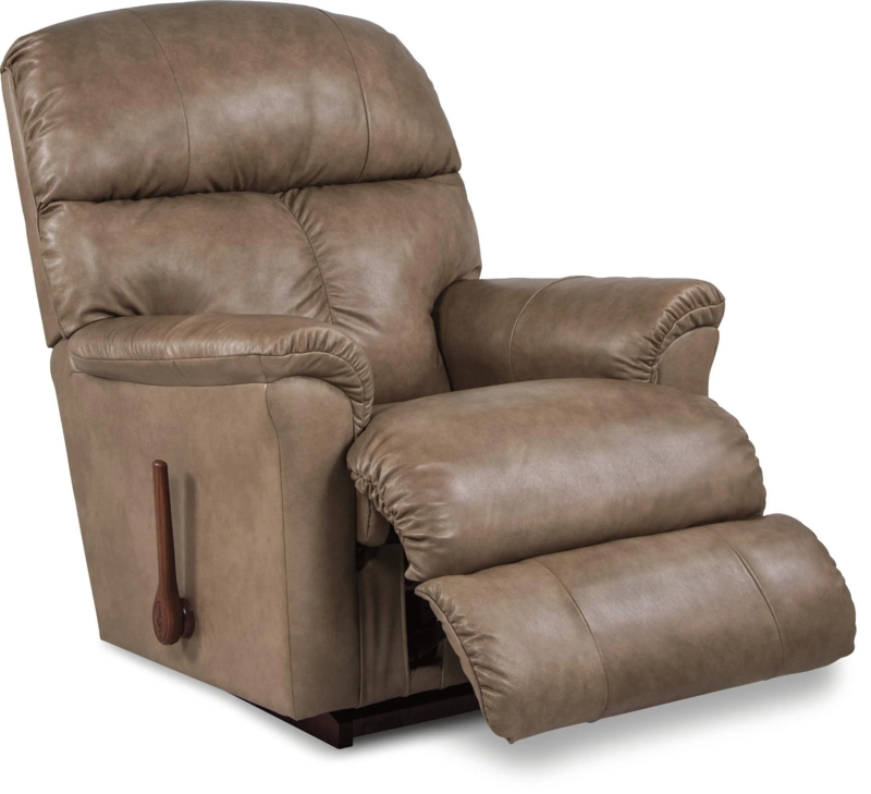 Rocking Recliner Taupe Leather-Like Segmented Backrest Manual Chair