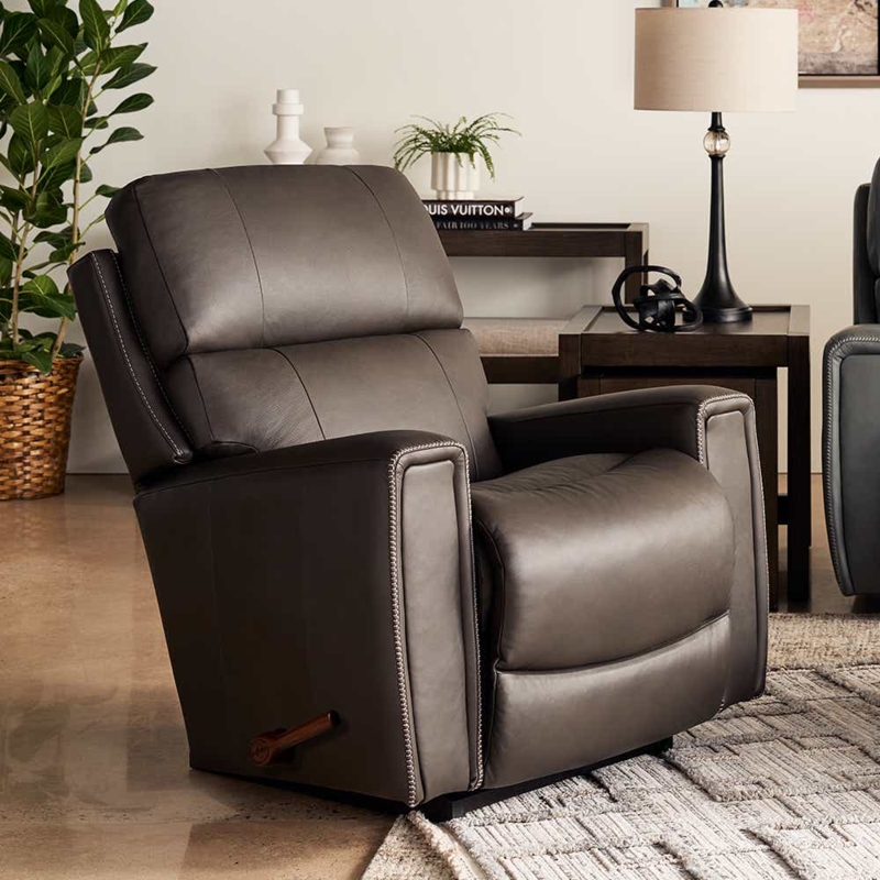 Rocking Recliner with Channel Stitching and Manual Handle