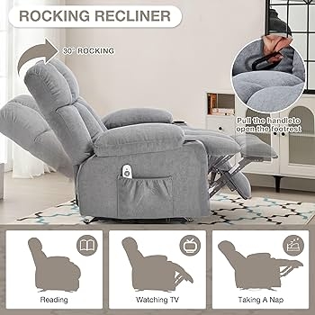 Rocking Recliner with Manual Pull Lever and Cup Holders
