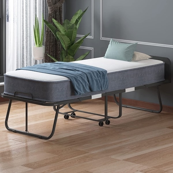 Rollaway Bed with 360 Swivel Casters and Folding Black Metal Frame