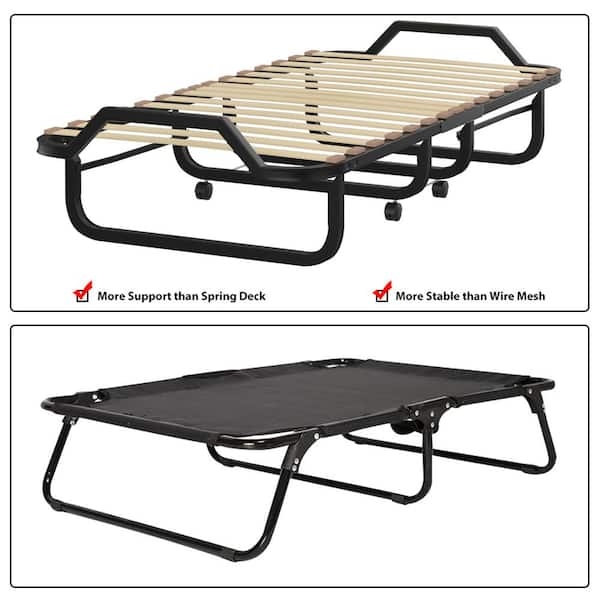 Rollaway Bed with Slatted Base and Rolling Casters for Guest Rooms
