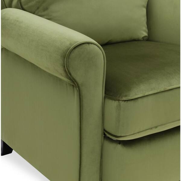 Rolled Arm Recliner Chair Kale Green Velvet Piping Detail
