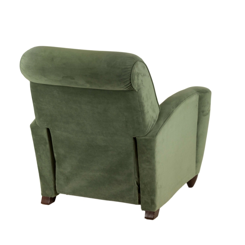 Rolled Headrest Recliner Sage Green Velvet Block Feet