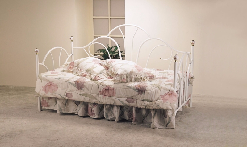 Romantic White Daybed with Porcelain Knobs and Scrolled Back