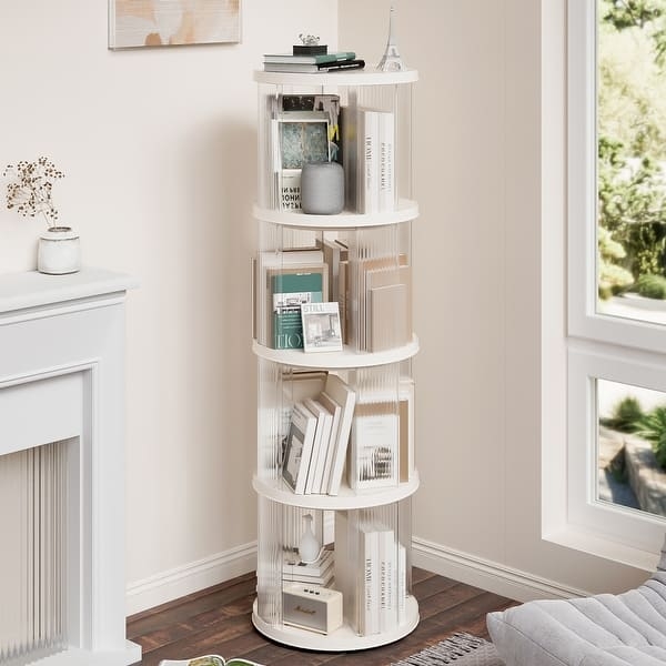 Rotating Bookshelf 4 Tier Ribbed Acrylic Dividers Storage