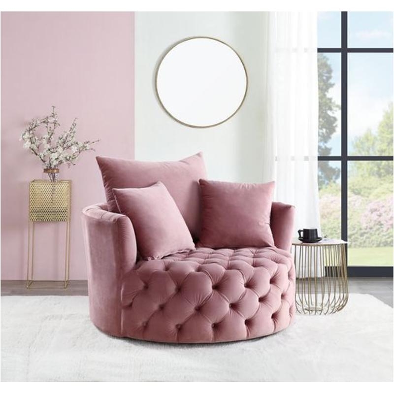 Round Swivel Accent Chair in Pink Velvet with Diamond Tufting