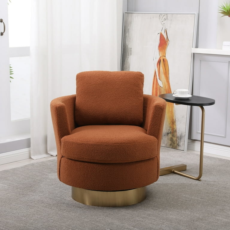 Rust Brown Swivel Chair with Boucle Texture and Thick Cushion