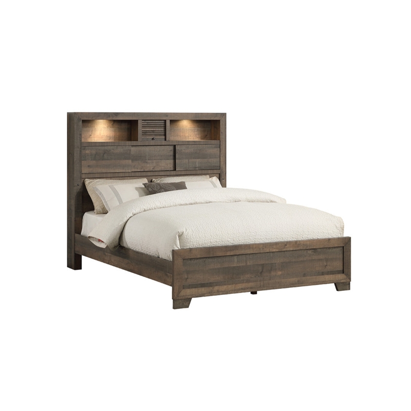 Rustic Bookcase Bed: Weathered Finish with Integrated Downlights