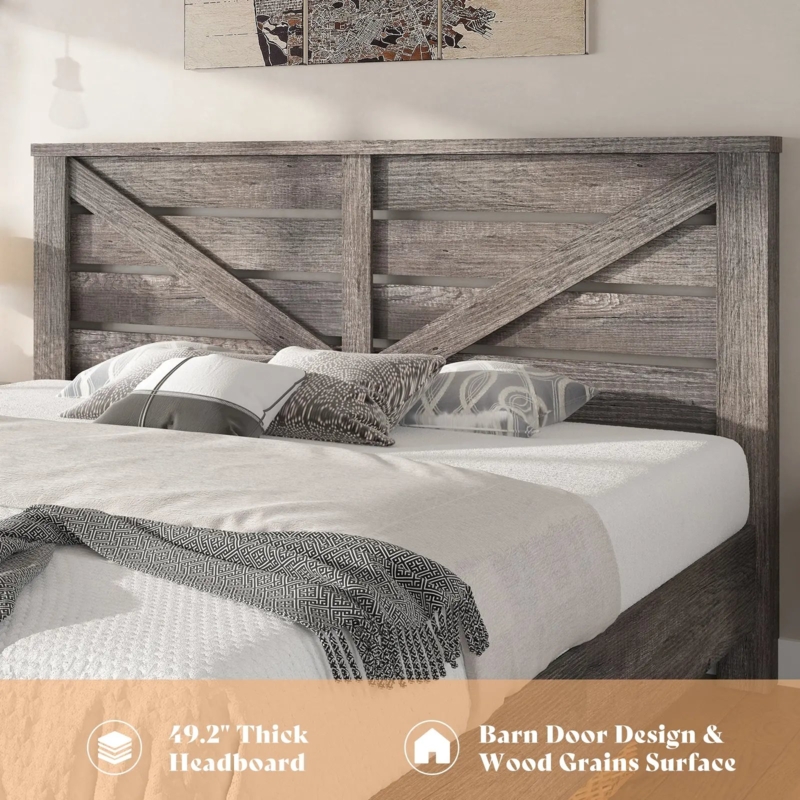 Rustic Gray Barn Door Bed Frame, Modern Farmhouse Style