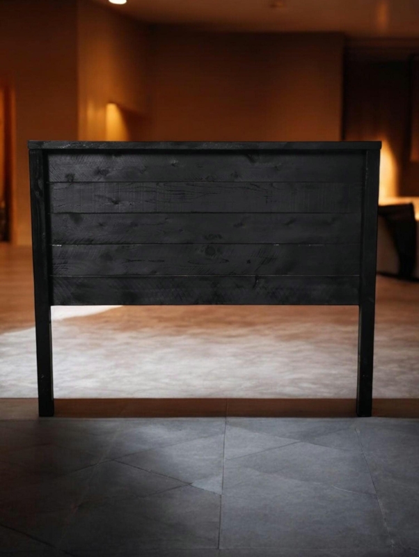 Rustic Headboard with Horizontal Plank Design and Visible Wood Grain