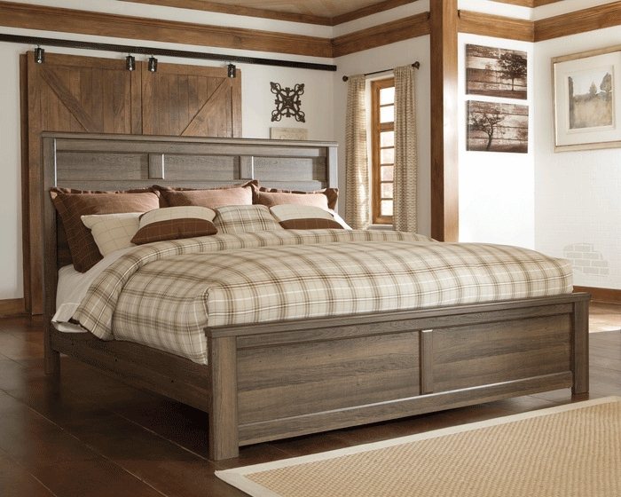 Rustic King Panel Bed Aged Dark Brown Wood High Headboard Frame