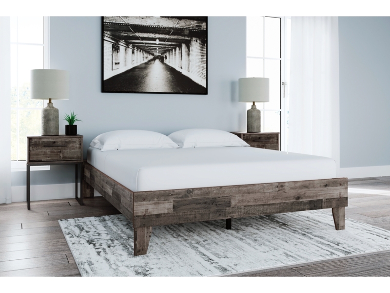 Rustic Modern Platform Bed with Weathered Planked Frame