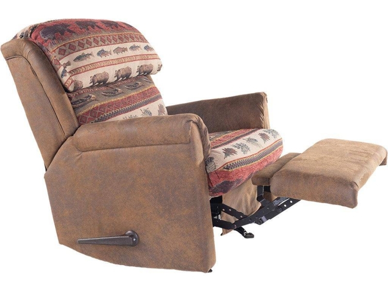 Rustic Rocker Recliner with Wildlife Tapestry and Leather-Like Accents