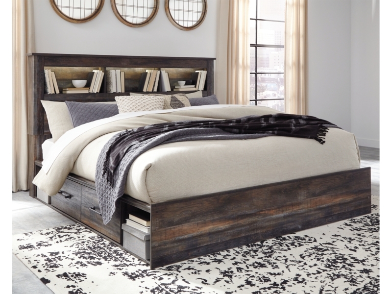 Rustic Storage Bed with Integrated Lighting and Reclaimed Wood Finish