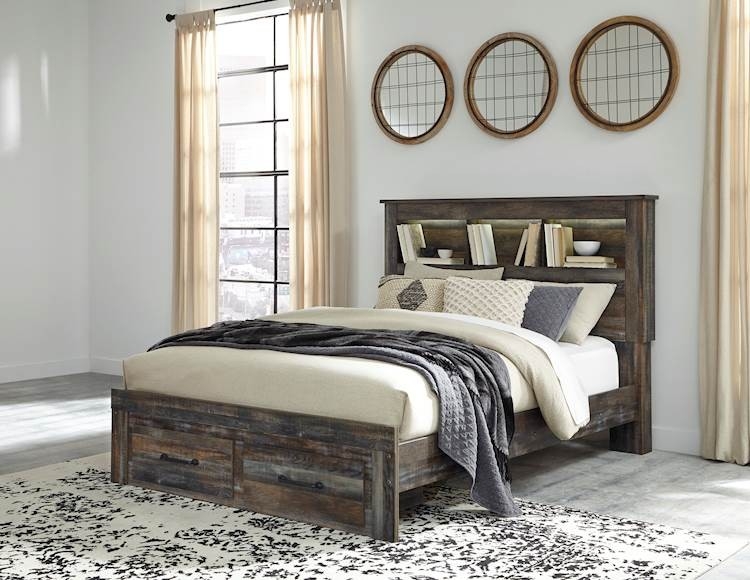 Rustic Storage Bed with Multi-Tonal Finish and Built-In Lighting