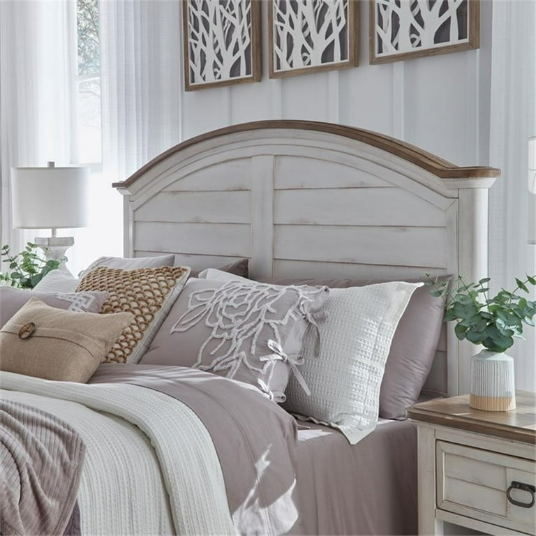 Rustic Whitewashed Wood Headboard with Arched Planked Panels