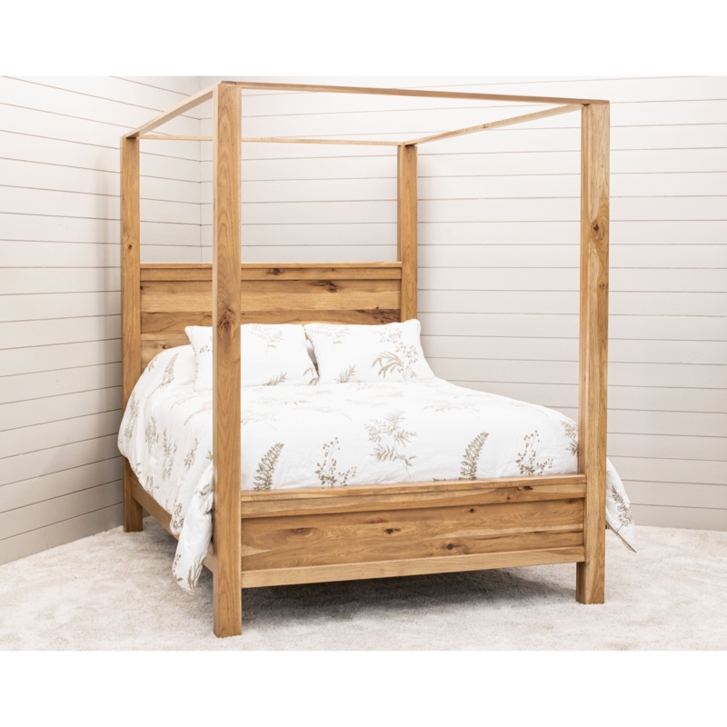 Rustic Wood Canopy Bed Four Poster Frame Paneled Headboard Farmhouse Style