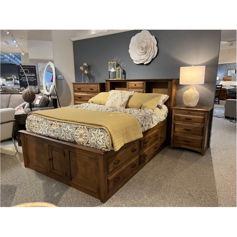 Rustic Wood Storage Bed with Bookcase Headboard and Low Footboard