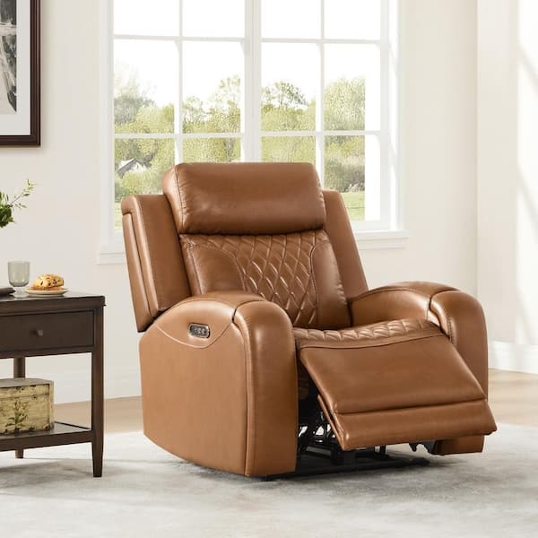 Saddle Brown Lay Flat Power Recliner With Diamond Quilted Back
