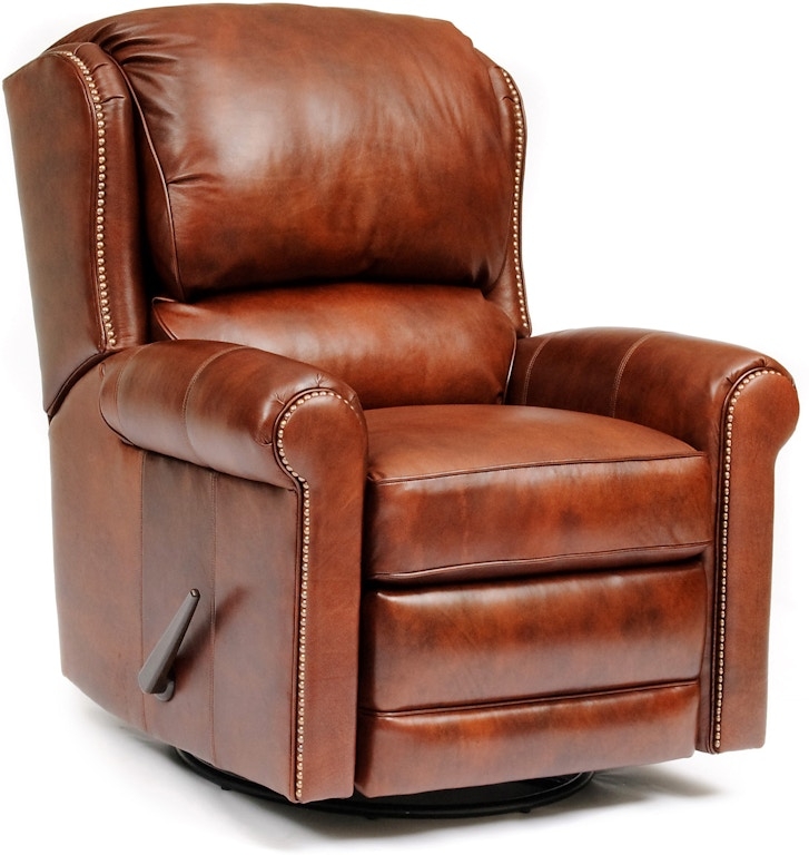 Saddle Brown Leather-Like Recliner with Manual Lever and Swivel Base