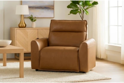 Saddle Brown Power Recliner with Wide Track Arms and Power Headrest