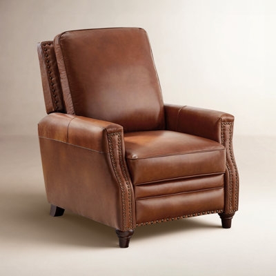 Saddle Brown Recliner with Traditional Turned Legs and Nailheads