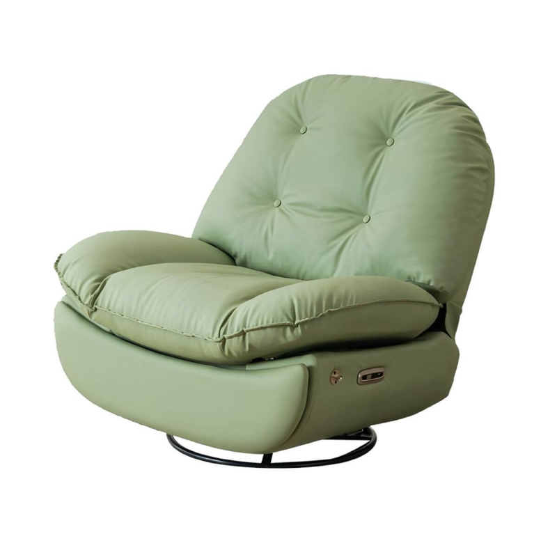 Sage Green Power Recliner with Tufted Back and USB Port