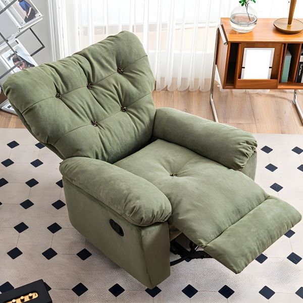 Sage Green Velvet Manual Recliner with Button Tufting and Pillow Top Arms