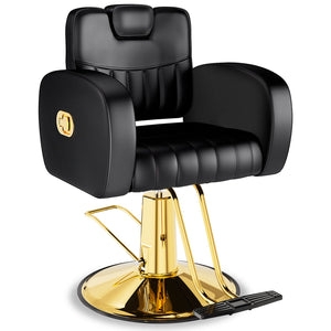 Salon Chair Black Leather Like Gold Hydraulic Base