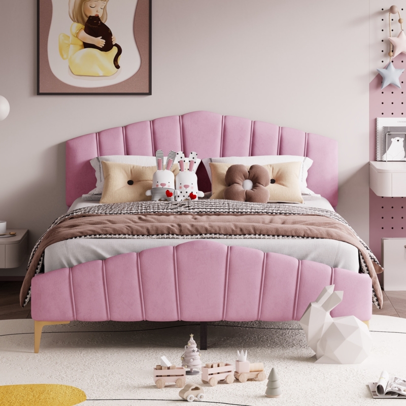 Scalloped Headboard Platform Bed with Gold-Toned Legs